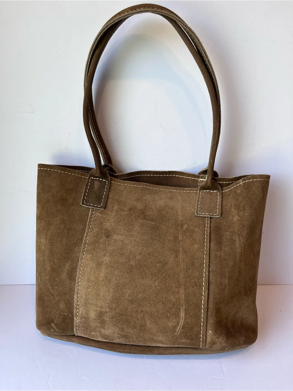 Brown Suede Leather Tote Bag